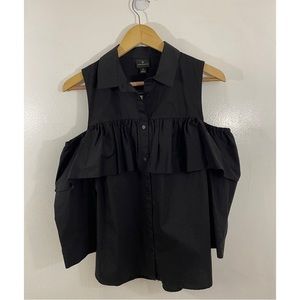Worthington Women’s Black Cut Out Shoulder Botton Down Shirt New with Ta…